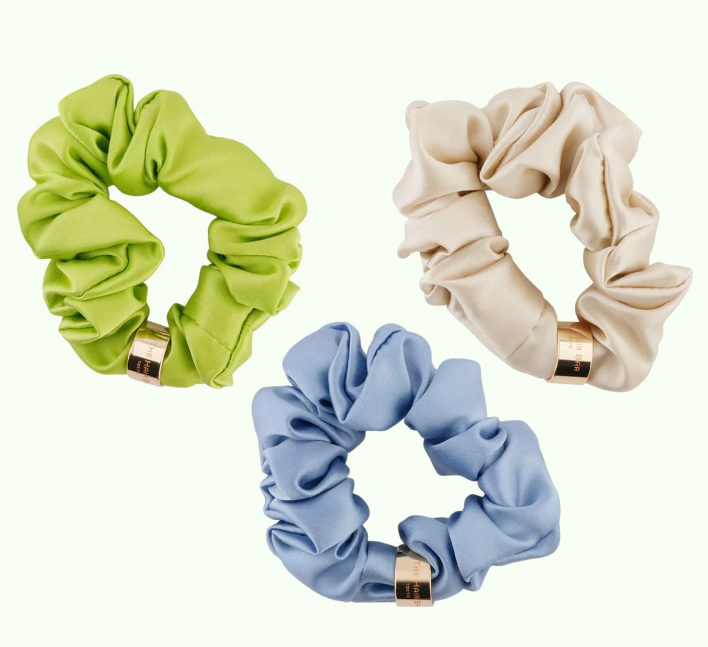 【Silk Scrunchie with Bold Ring】 5,830日元 (含稅) Color:GRN、IVR、BLU