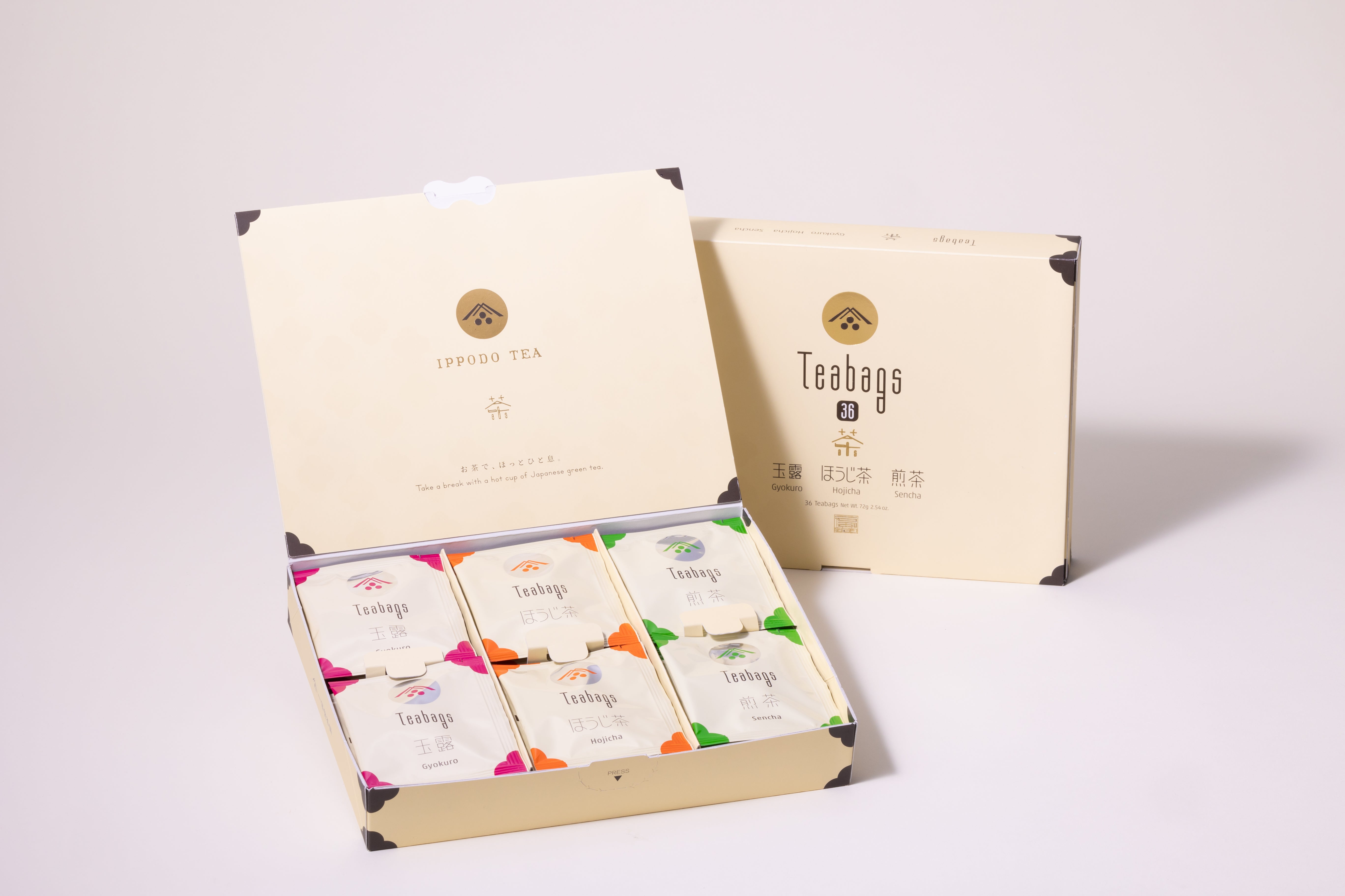Tea Bag Set 36 (36 bags / 12 bags each of Gyokuro, Sencha, and Hojicha) 3,240 yen (tax included)